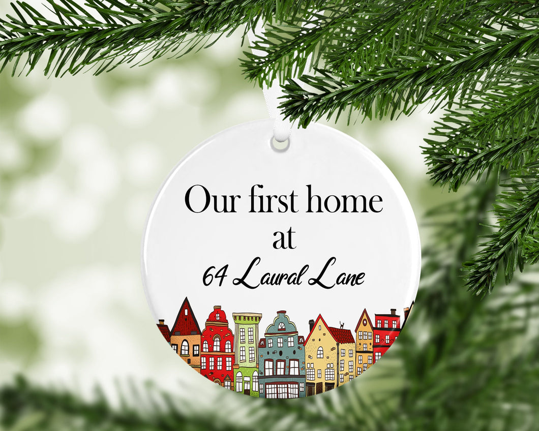 Our First Home Personalised Ornament / First Christmas Ceramic Ornament / Floral Christmas Ornament