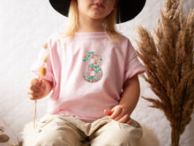 Load image into Gallery viewer, Personalised Childrens Birthday T-Shirt / Liberty Number tshirt / Floral Kids Top
